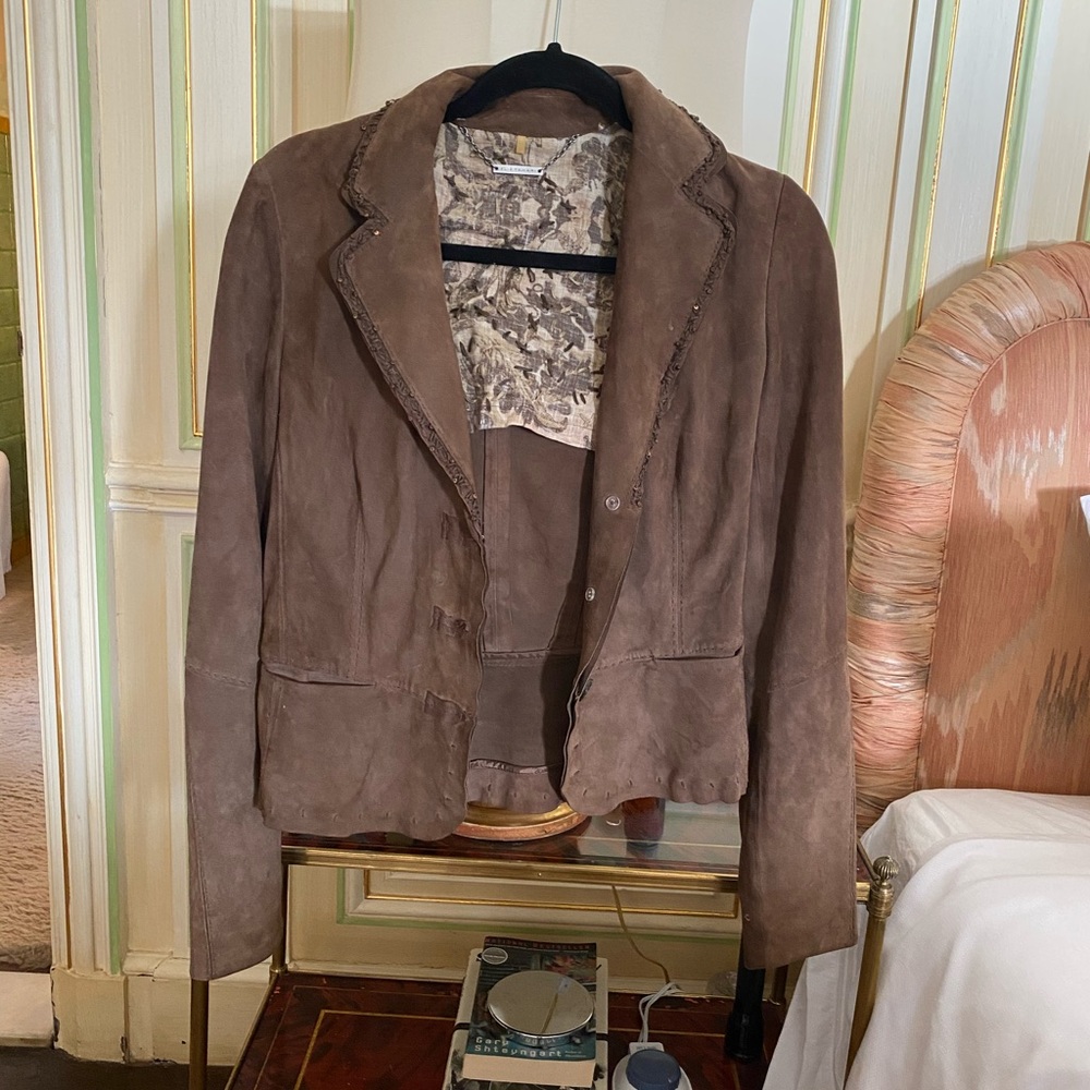 Elie Tahari Brown Suede Leather Jacket Coat